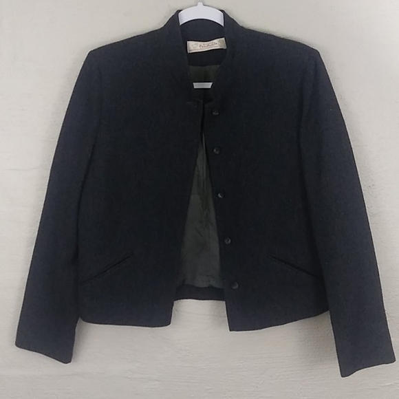 Young Pendleton Gray Virgin Wool Nehru Band Collar Long Sleeve Blazer Jacket - Picture 2 of 7